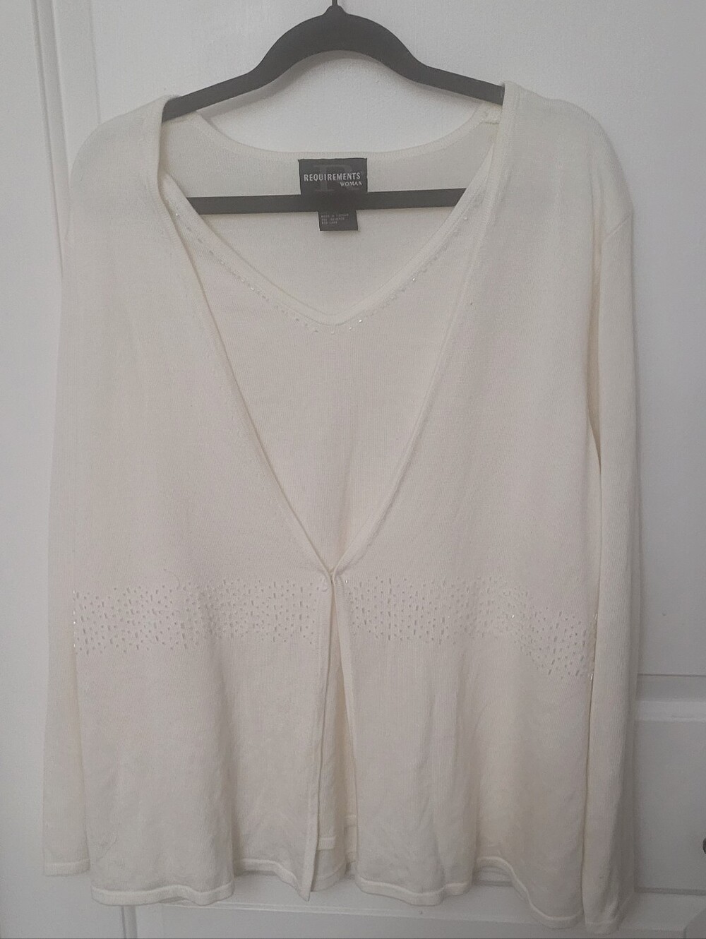 Women's Req. Cream Plus Layered Cardi.Sweater W/V-Neckline & Bead Emb.Sz 2X